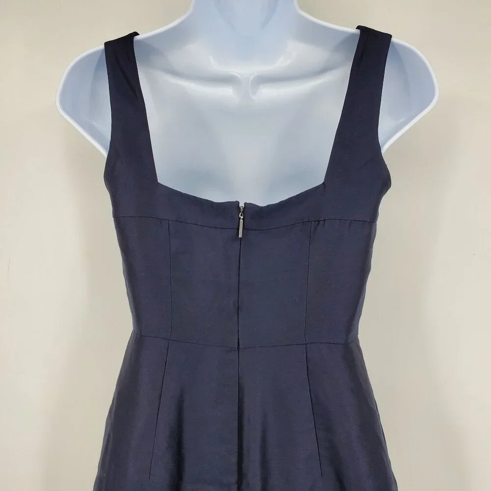 Tory Burch Navy‎ Lily Preppy Silk Quiet Luxury Fit & Flare Square Neck Dress 0